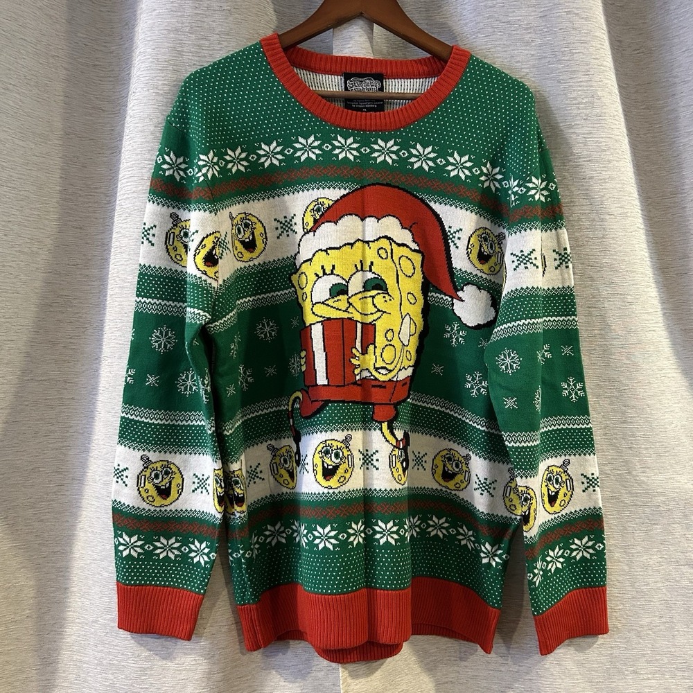 Nickelodeon Sponge Bob‎ SquarePants Ugly Christmas Sweater XL Unisex Red Green
